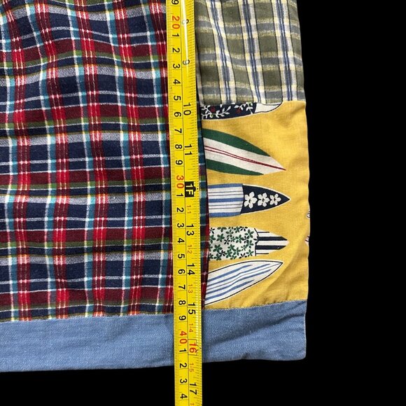 Retro Tropical Surf Patchwork Curtain Toppers 2 Panels Beach Nautical Plaid - Picture 11 of 11